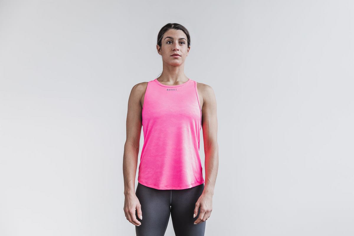 Nobull Lightweight Textured Neon Women's Tank Tops Pink Camo | Australia (HI0794)